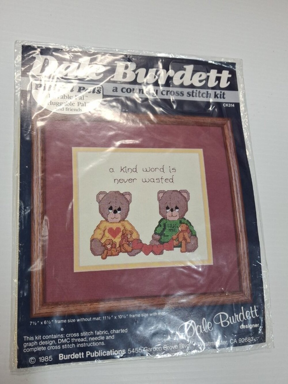 Dale Burdett Teddy Bear "Kind Words Never Wasted" Cross Stitch Kit - CK314